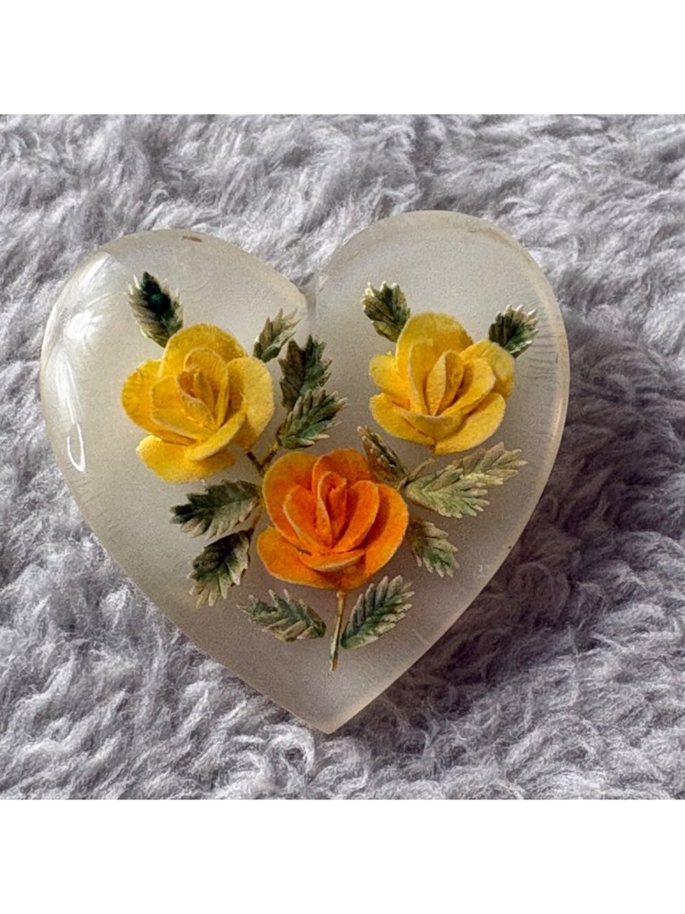 Vintage Unbranded Lucite Pin Brooch Floral Roses Yellow Orange